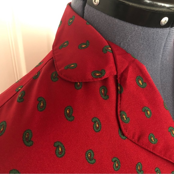 Vintage Maroon Paisley Long Nightgown Dress Silky Straight Loose with Pockets - Picture 6 of 13